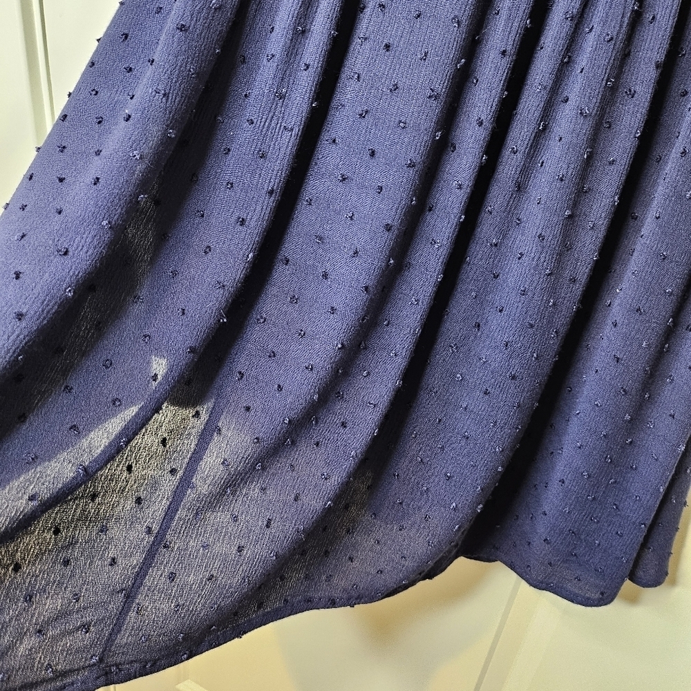 Umgee Navy Swiss Dot Babydoll Dress Coral Lace Empire Waist Boho M Summer - Picture 7 of 11